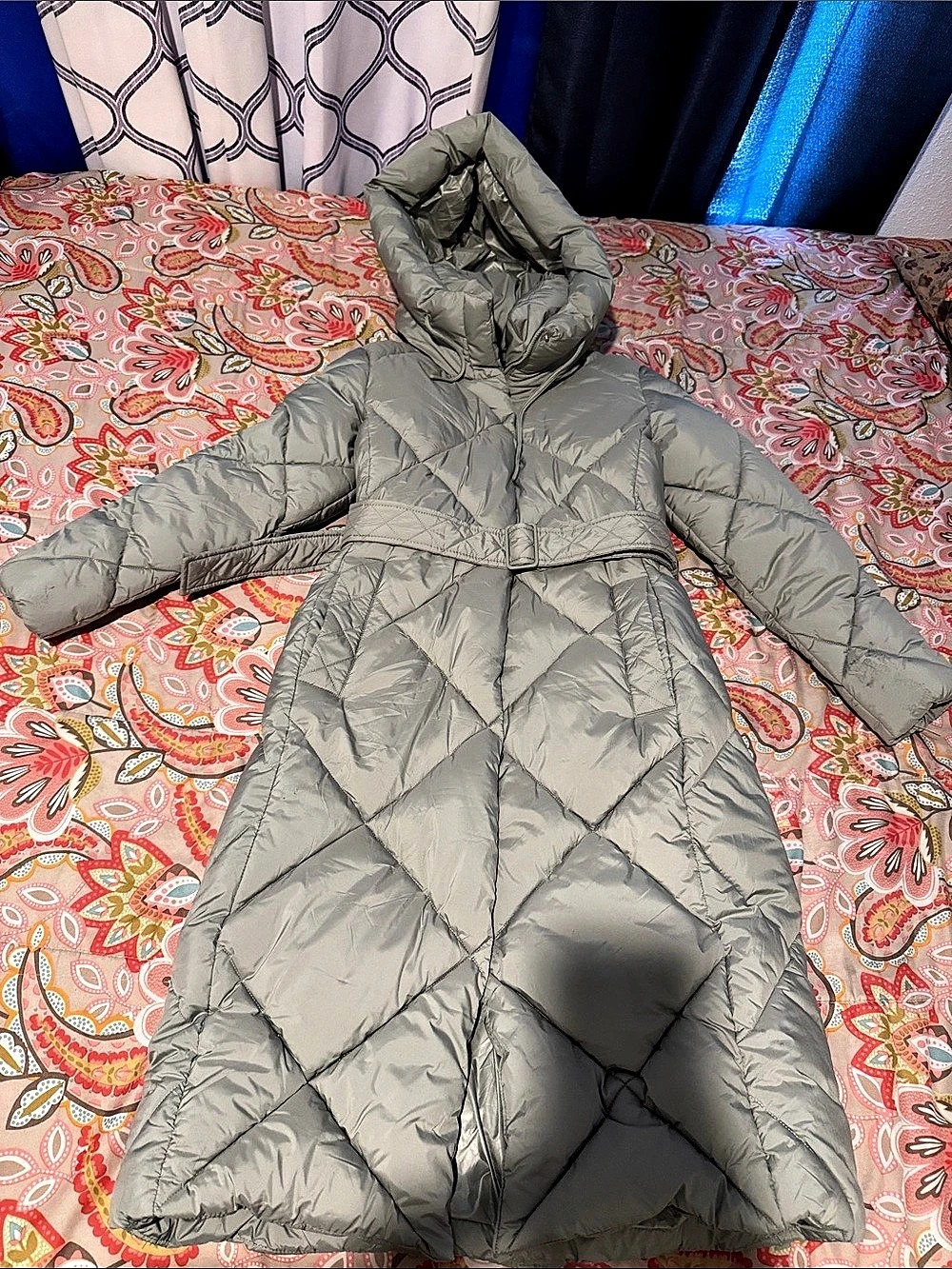 Nanette Lepore Women's Gray Quilted Hooded Puffer Coat